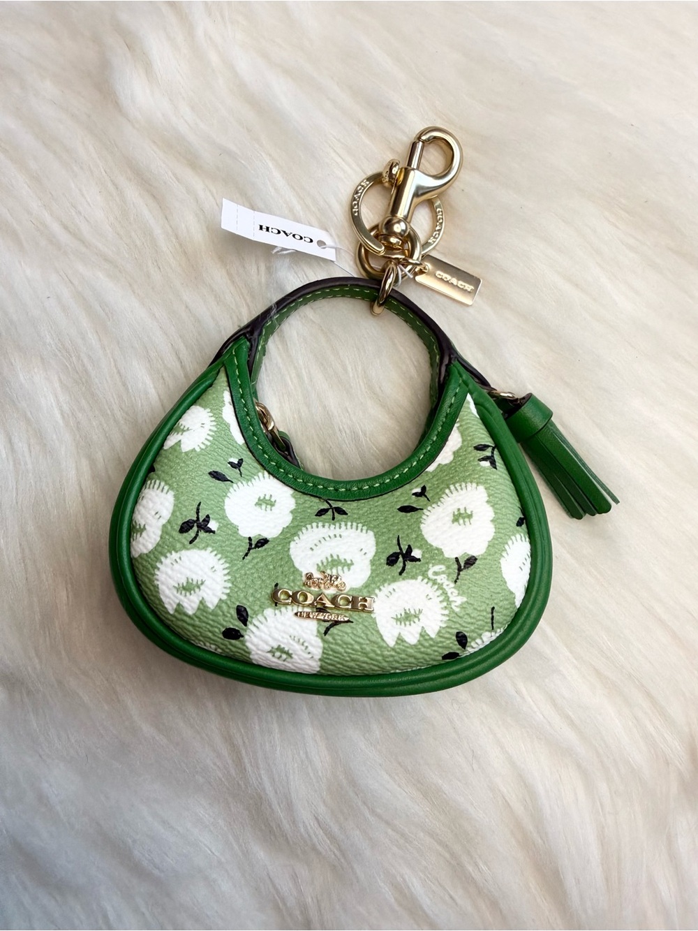 Coach Mini Carmen Bag Charm Coin Purse Floral Print CBL08 Kelly Green Multi New